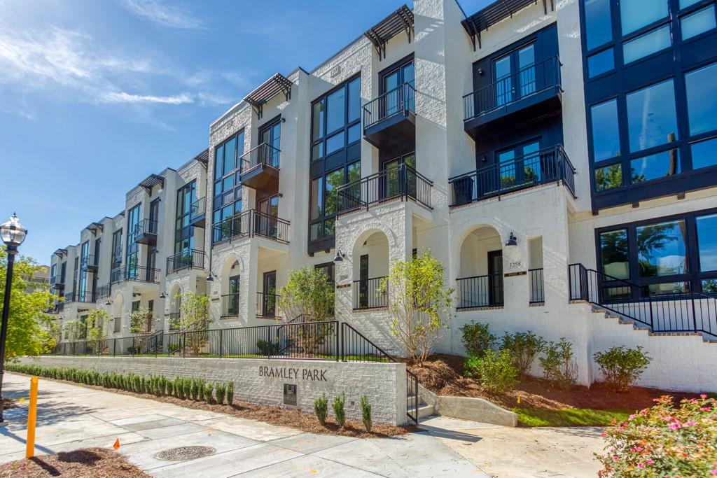 a front view of a building with street view
