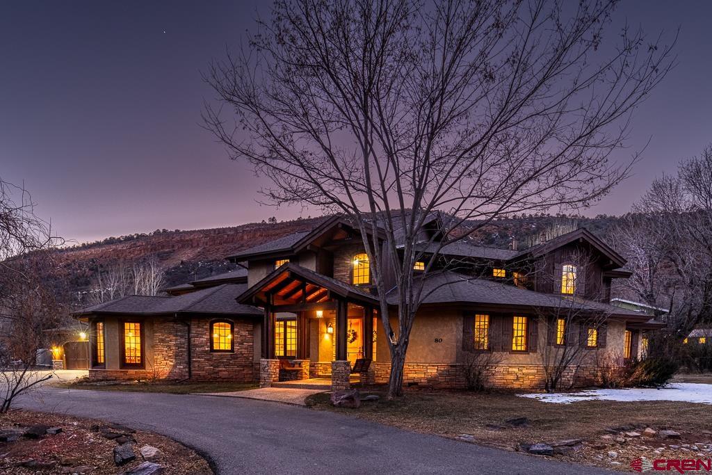 a front view of a building with street view