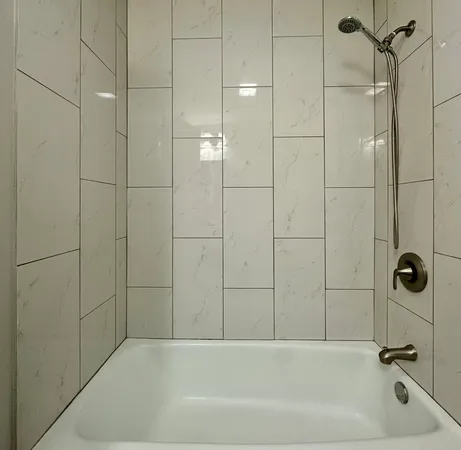 a bathroom with a bathtub