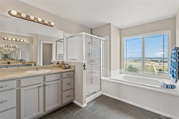 a bathroom with a double vanity sink and a bathtub