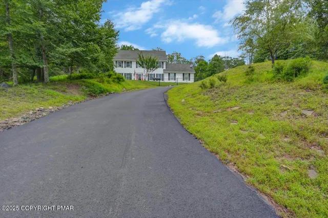 a view of a big yard with large trees