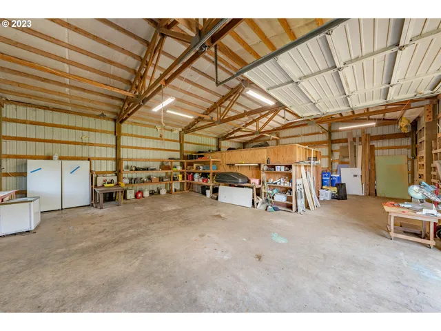 a view of a garage with furniture