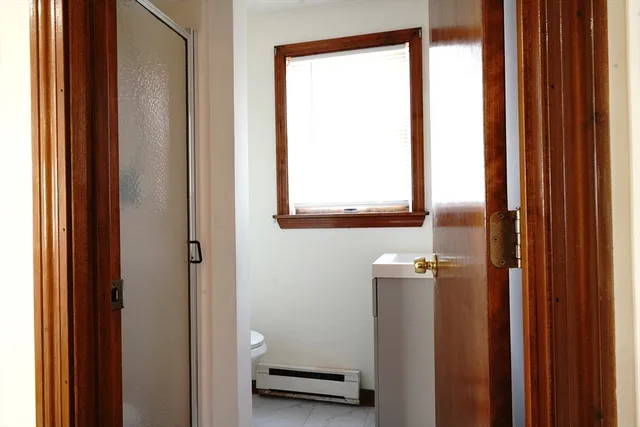 a bathroom with a window
