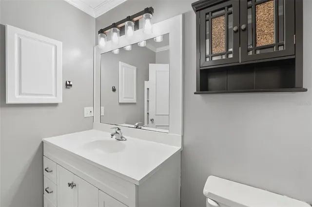 a bathroom with a sink a toilet and a mirror