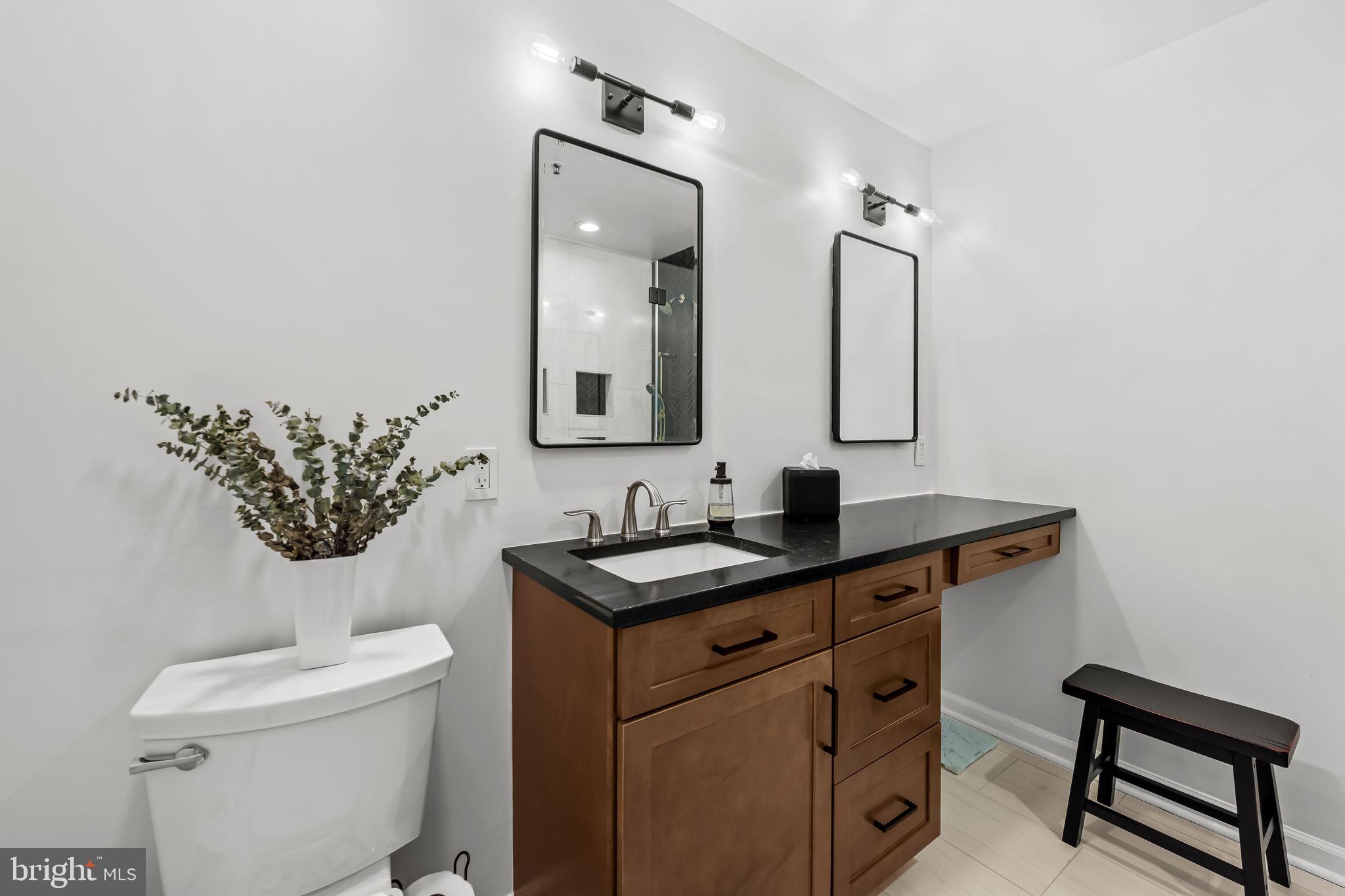 10 East Lee Street, Unit 1103 Baltimore, MD 21202 - Photo 23 of 42 a bathroom with a toilet a sink and mirror