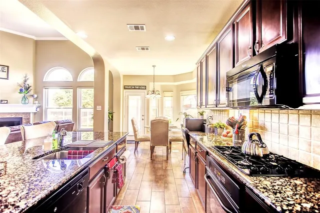 a kitchen with lots of counter top space