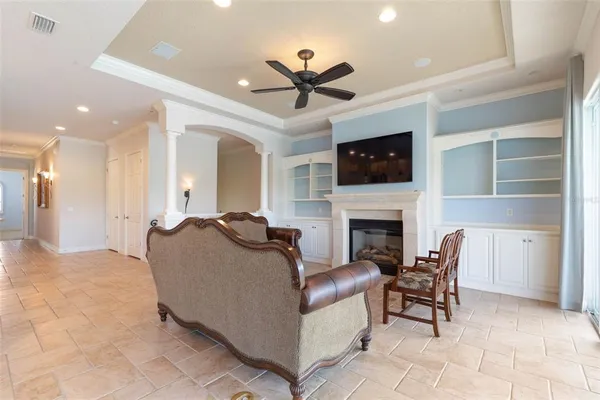 a living room with furniture and a window