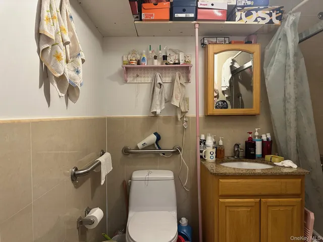 a bathroom with a toilet a sink and mirror
