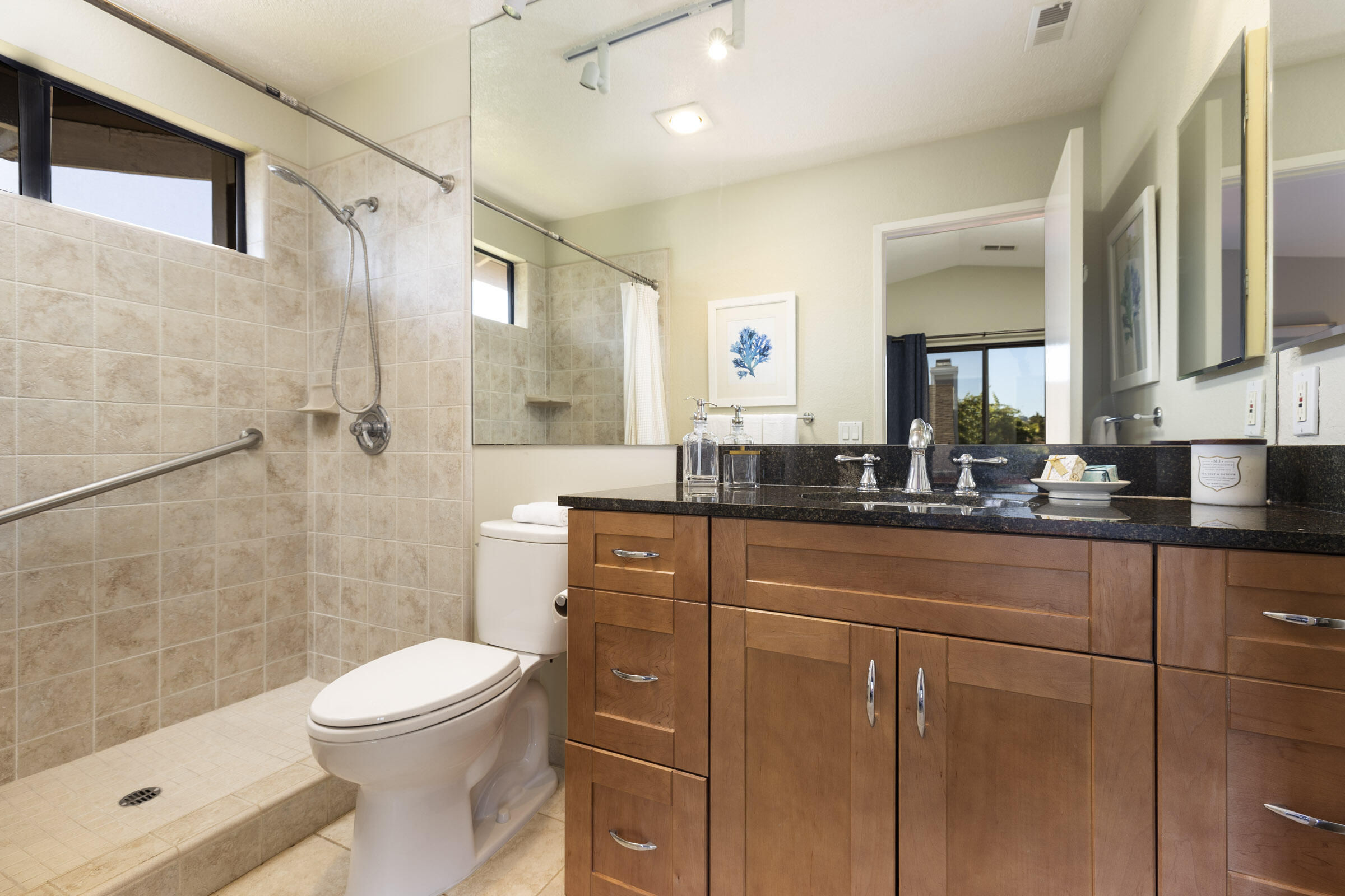 4017 Primavera Road, Unit A Santa Barbara, CA 93110 - Photo 9 of 17 a bathroom with a sink a toilet and shower