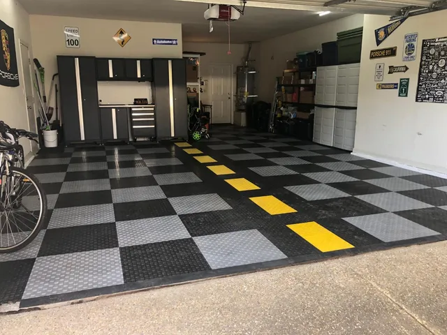 a black and white checkered floor