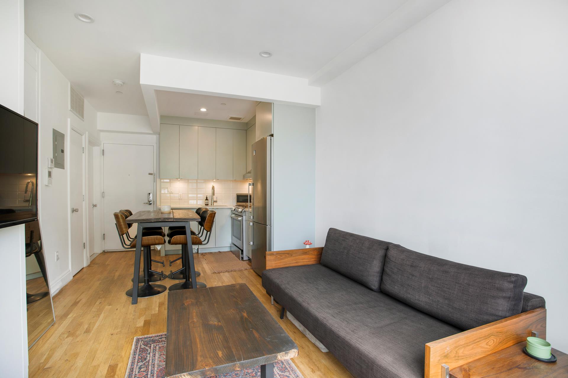686 MacDonough Street, Unit 3A Brooklyn, NY 11233 - Photo 3 of 7 a living room with furniture and a flat screen tv