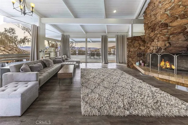 a large living room with a large window