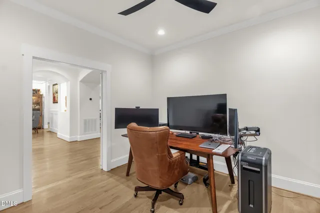 a view of a livingroom with furniture and wooden floor