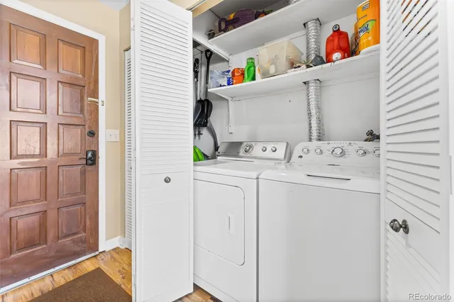a utility room with dryer and washer