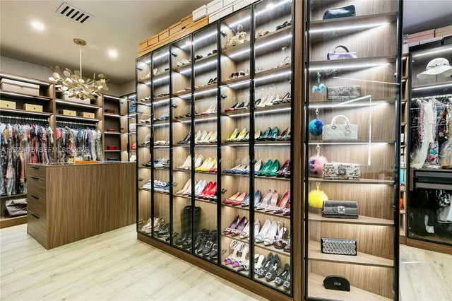 a view of a room with shelves