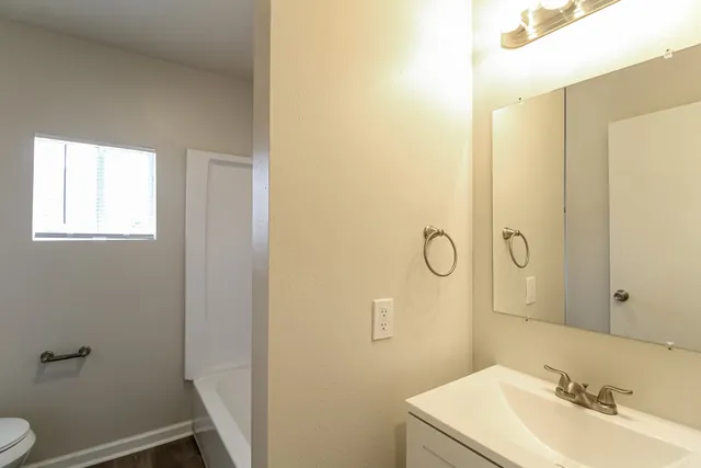 a bathroom with a sink toilet and vanity