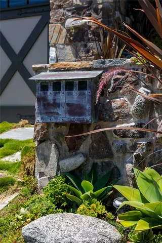 a view of a house with a small yard and plants