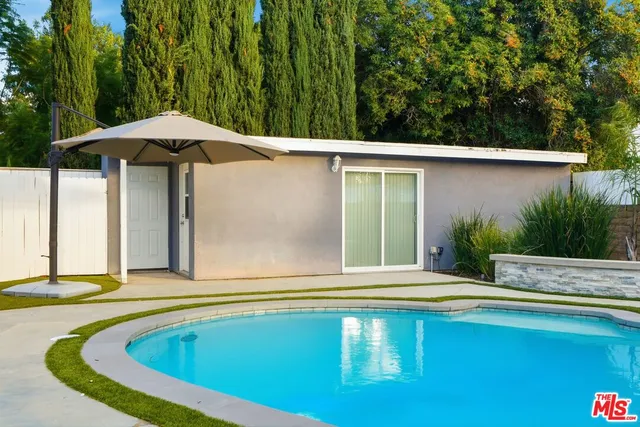 a view of swimming pool with a yard