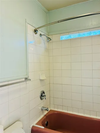 a bathroom with a shower and a bathtub