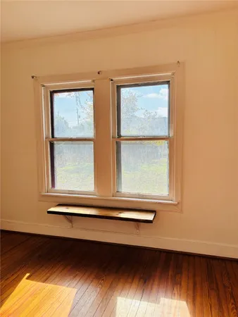 a view of a small space with a window