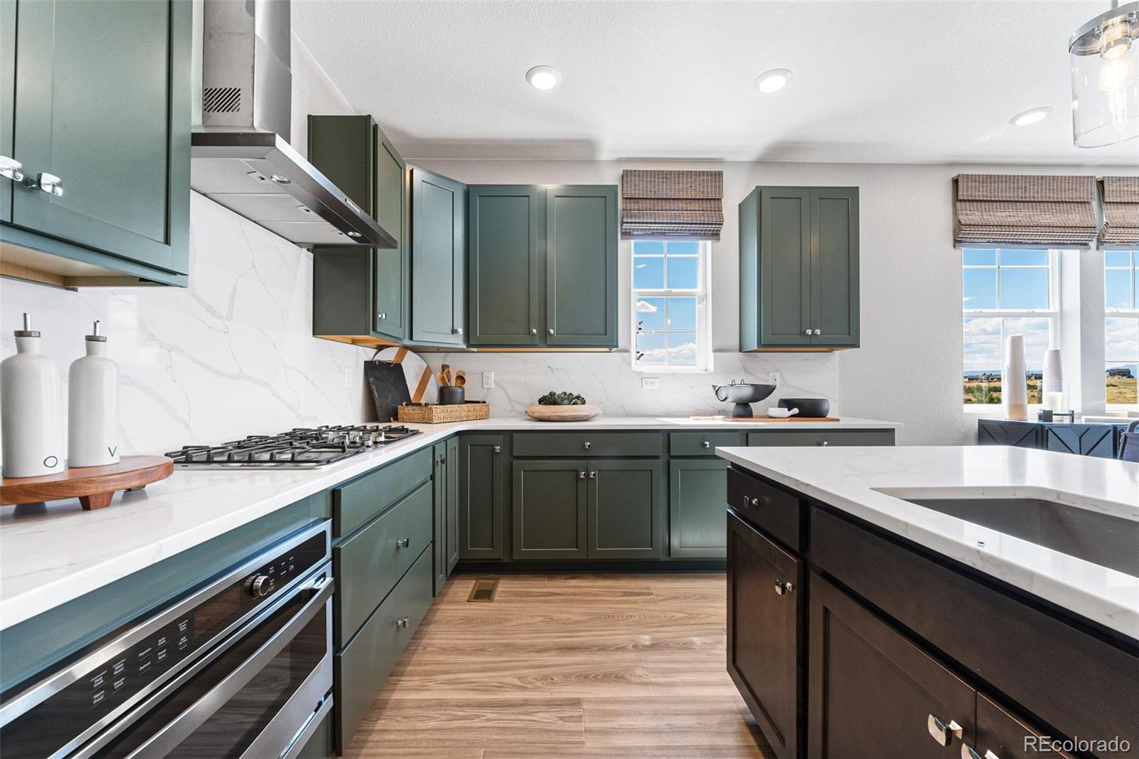 4261 Ridgewalk Point Castle Rock, CO 80108 - Photo 32 of 39 a kitchen with stainless steel appliances granite countertop a sink and cabinets