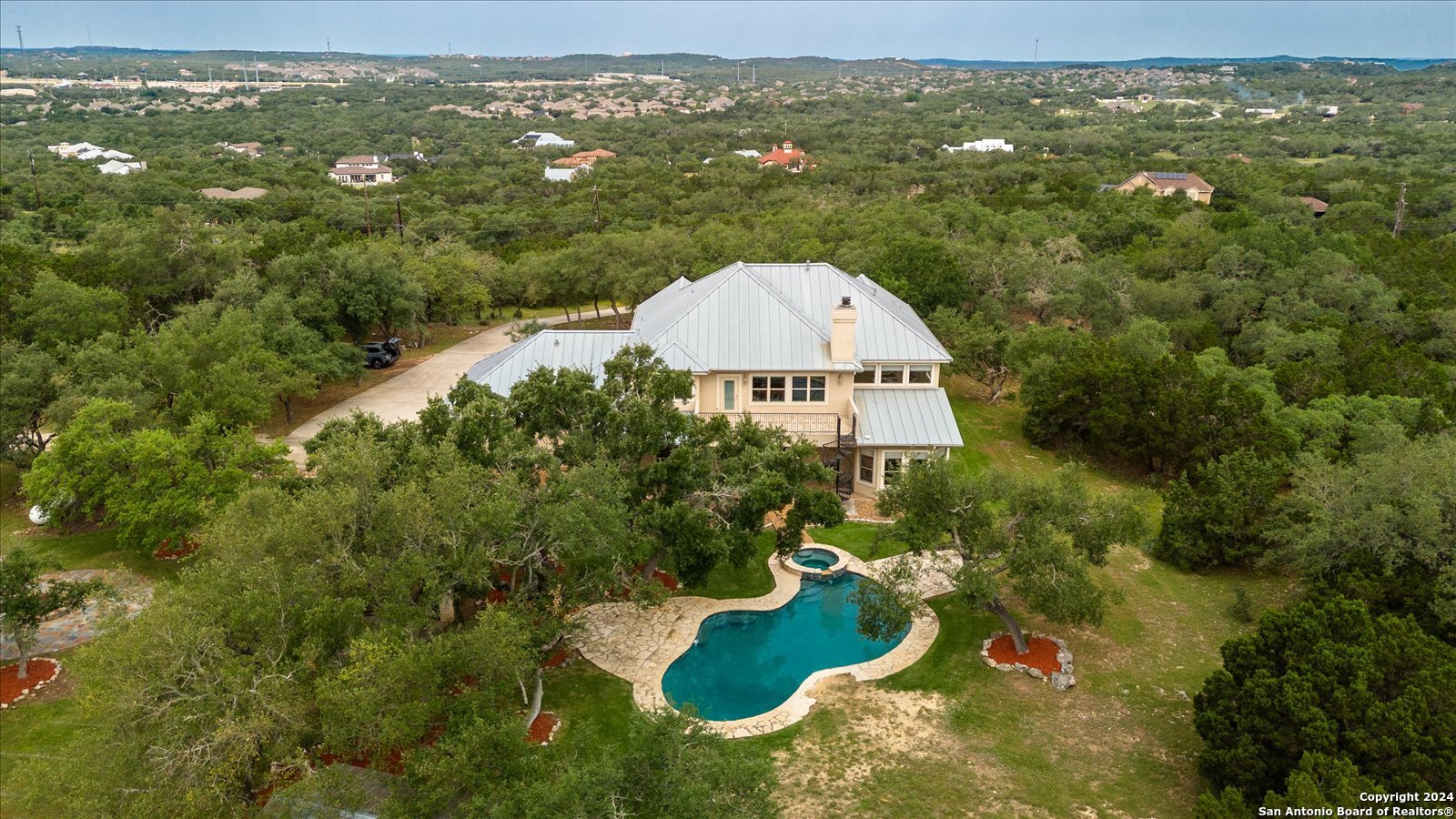 an aerial view of a house