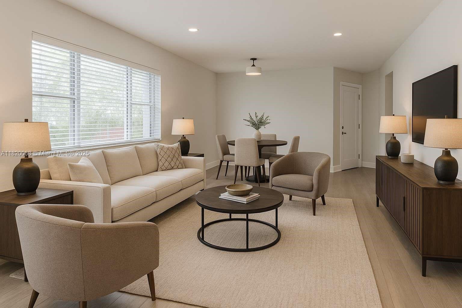 Bayside Miami, FL 33138 - Photo 8 of 44 a living room with furniture a flat screen tv and a large window