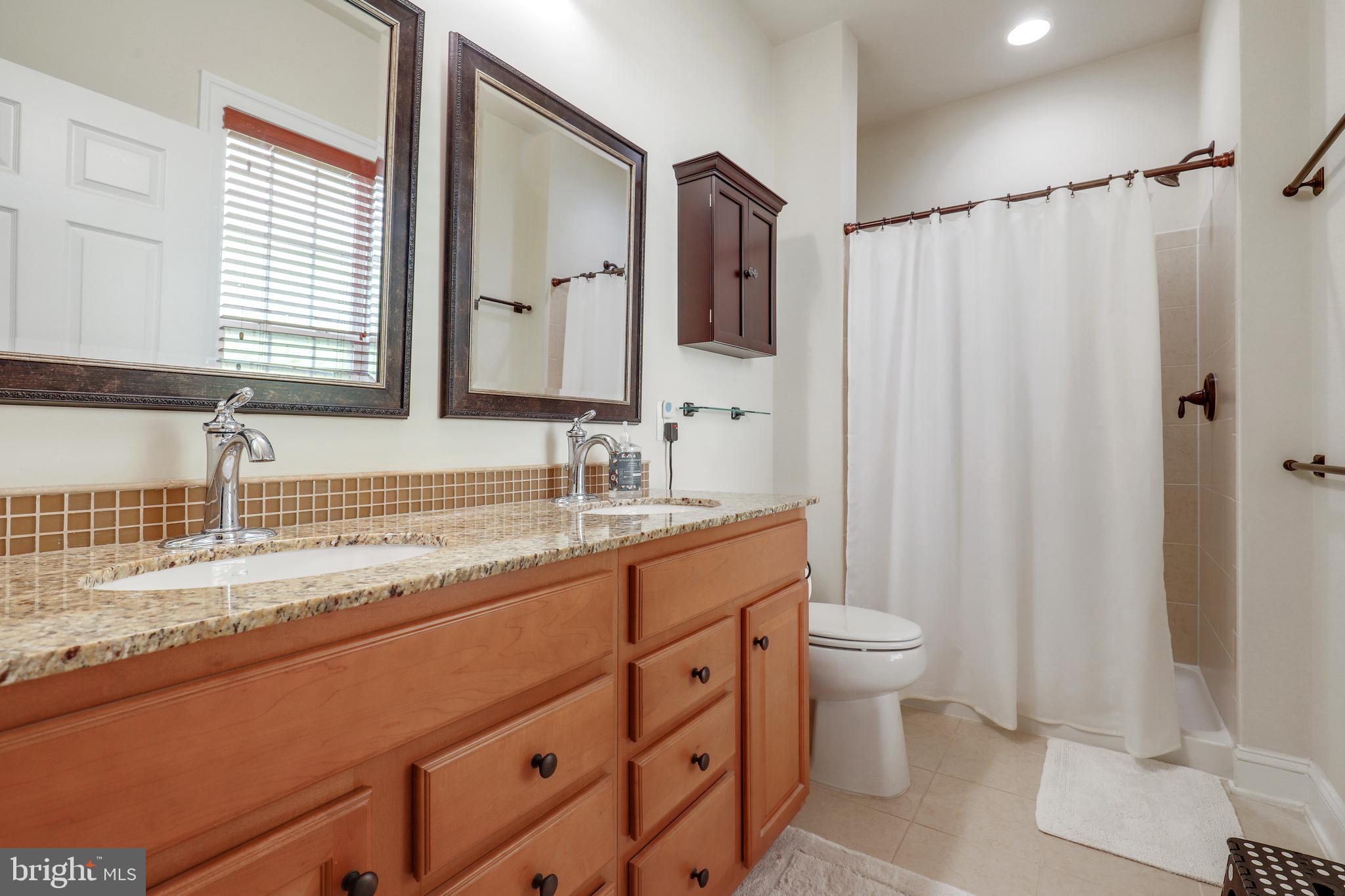44268 Panther Ridge Drive Ashburn, VA 20147 - Photo 25 of 32 a bathroom with a granite countertop sink toilet and shower