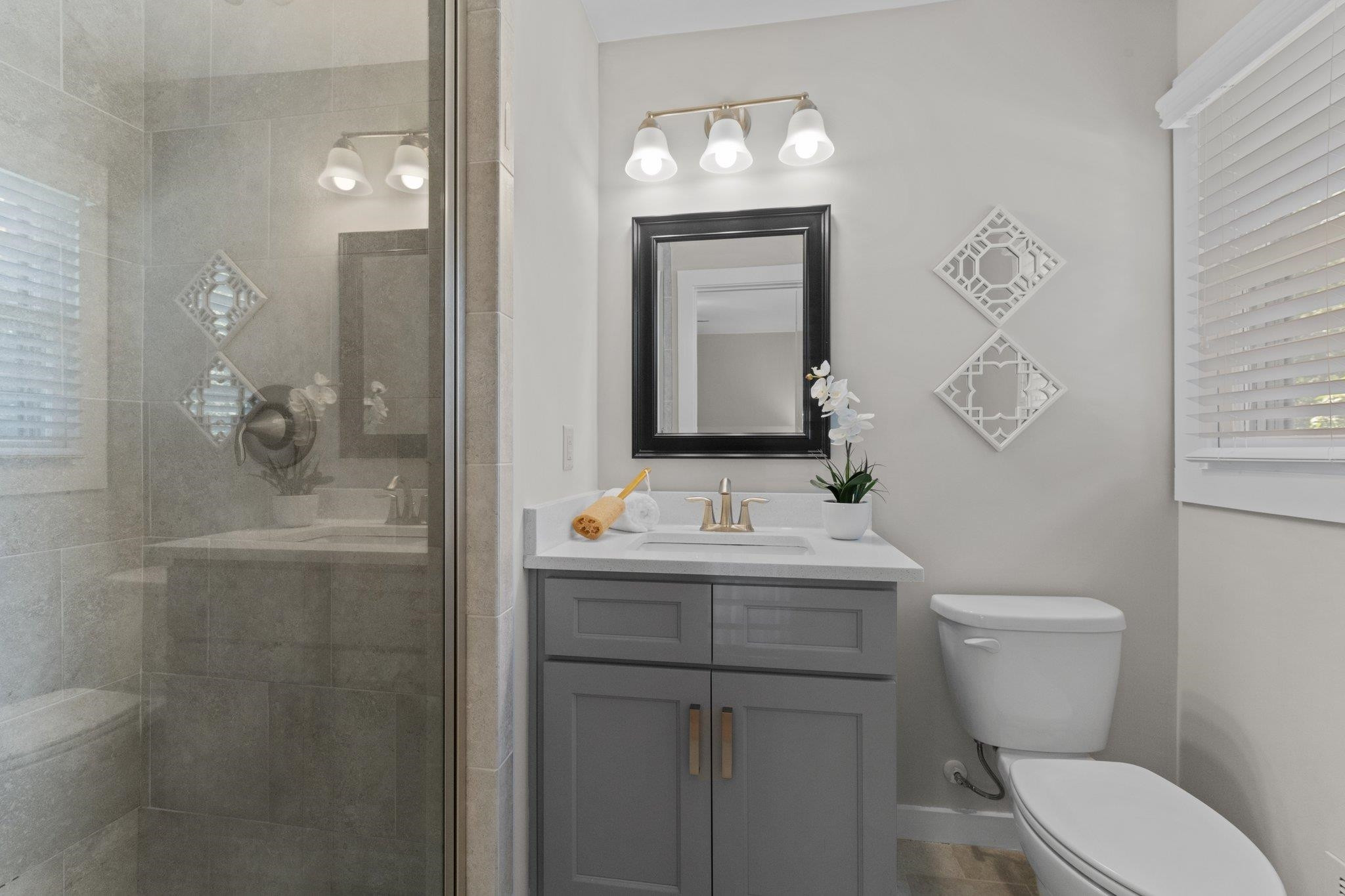 3605 Octavia Street Raleigh, NC 27606 - Photo 43 of 50 a bathroom with a toilet a sink and mirror