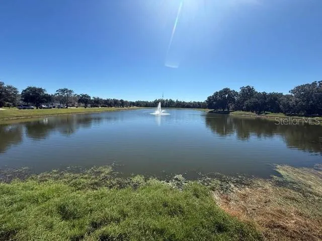 a view of a lake with houses in the back