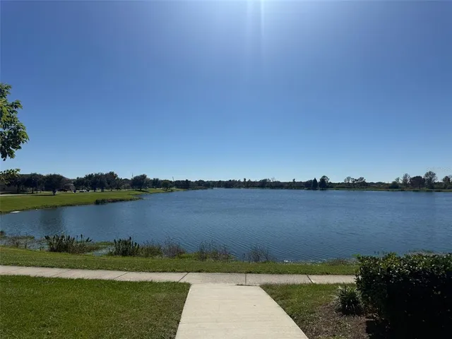 a view of a lake from a yard