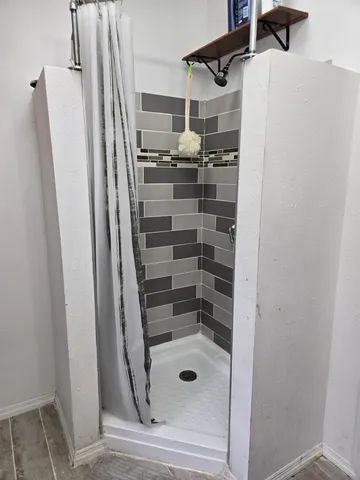 a bathroom with a shower