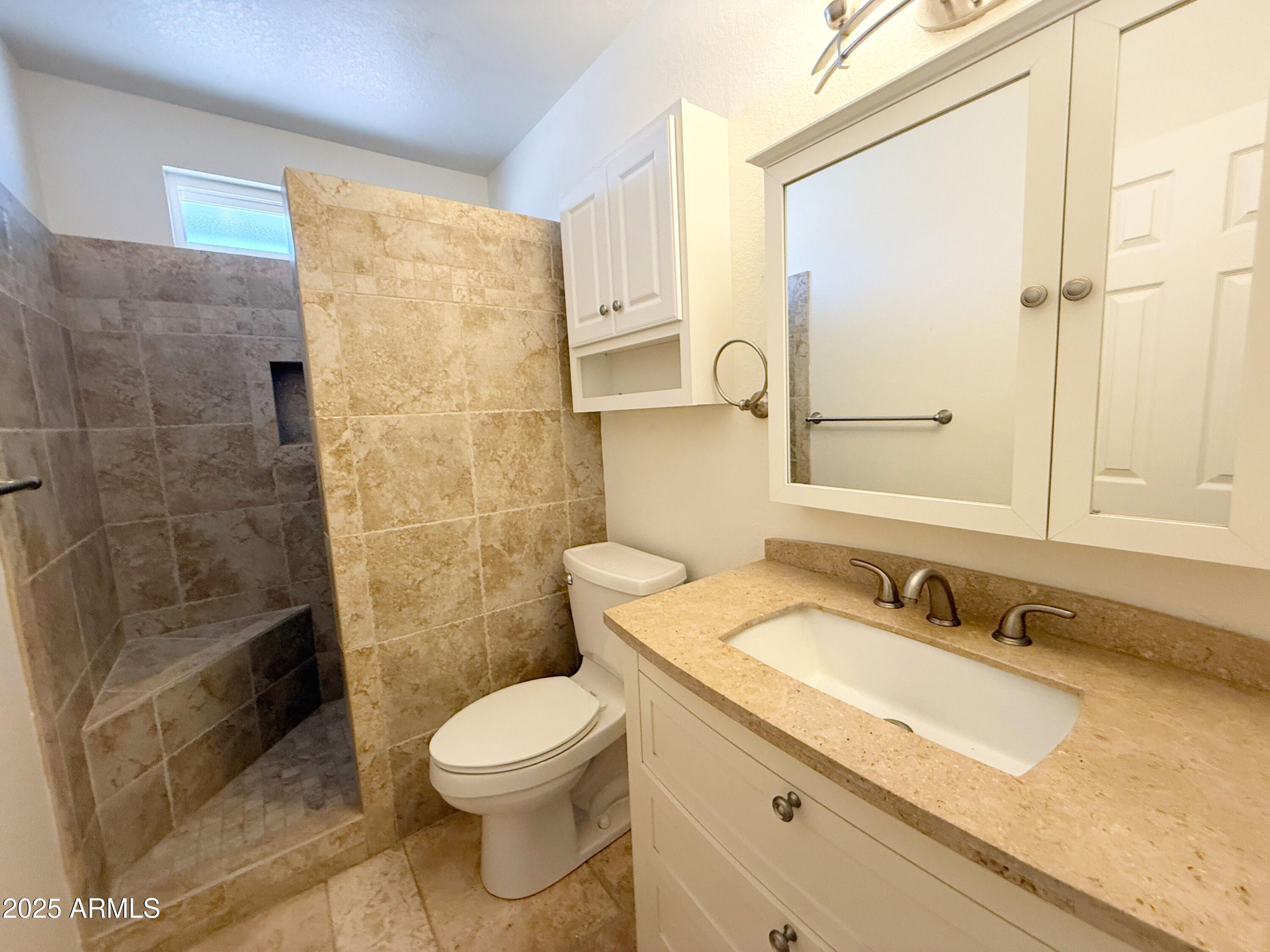 867 North Arroya Road Apache Junction, AZ 85119 - Photo 16 of 19 a bathroom with a granite countertop sink toilet and shower