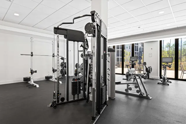 a view of a room with gym equipment