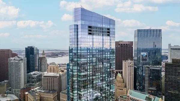 a city view with tall buildings