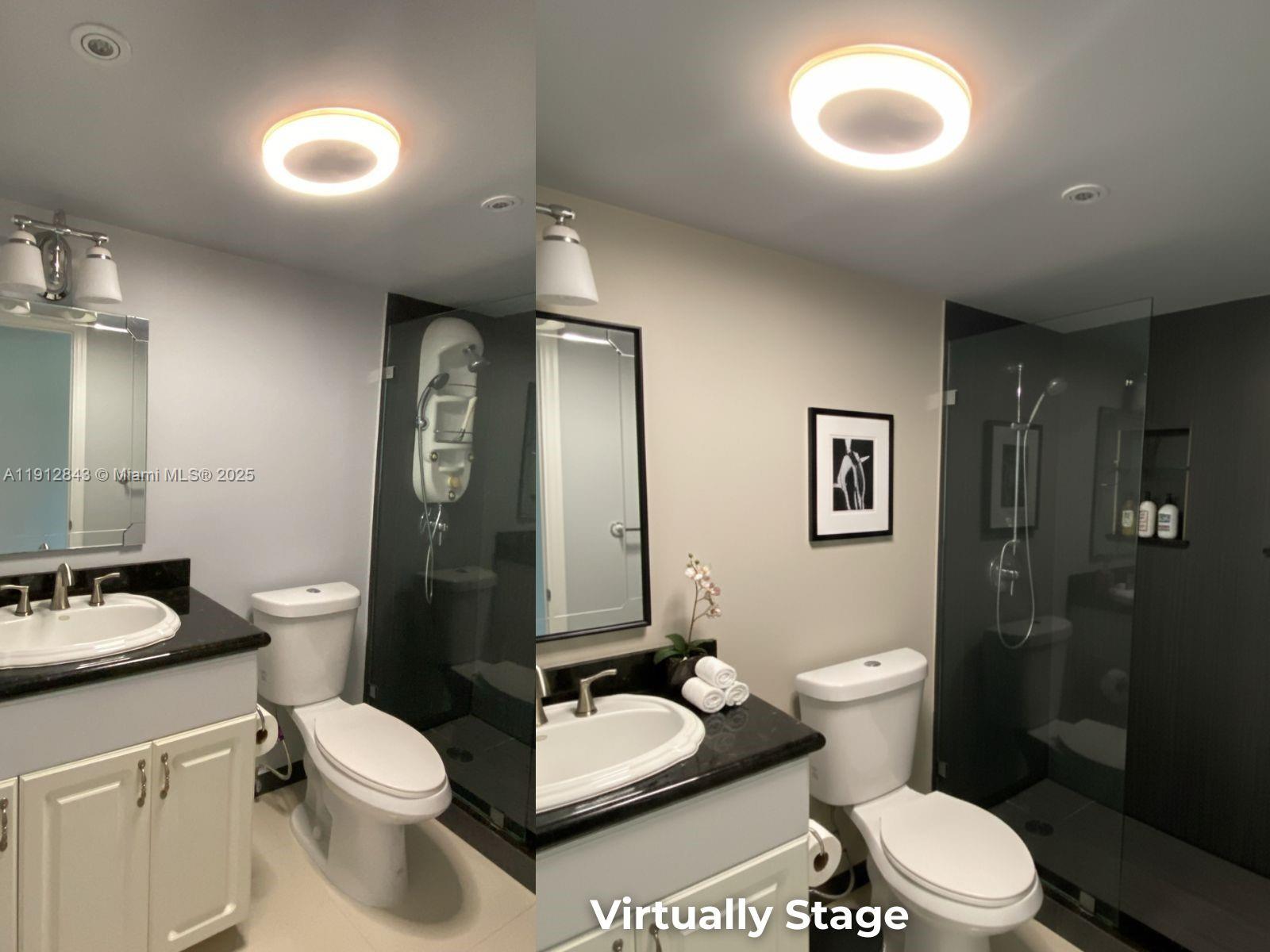 3282 North Pine Island Road, Unit 301 Sunrise, FL 33351 - Photo 14 of 25 a white toilet sitting next to a bathroom sink and a mirror