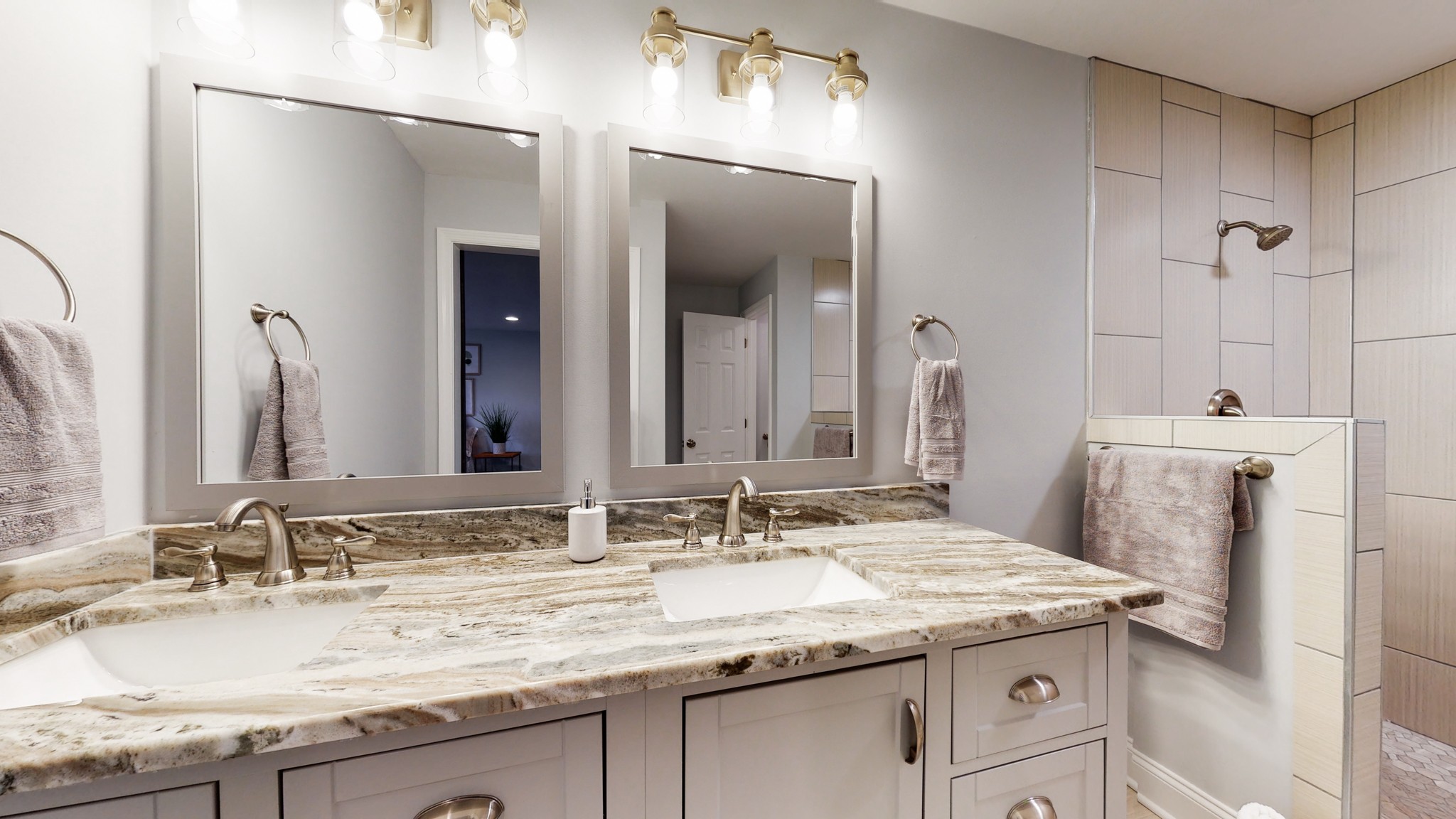 5514 Vanderbilt Road Old Hickory, TN 37138 - Photo 17 of 32 a bathroom with a granite countertop sink and a mirror