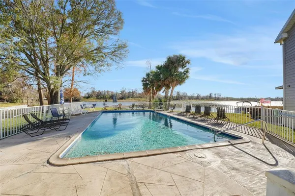 a view of a terrace with trees