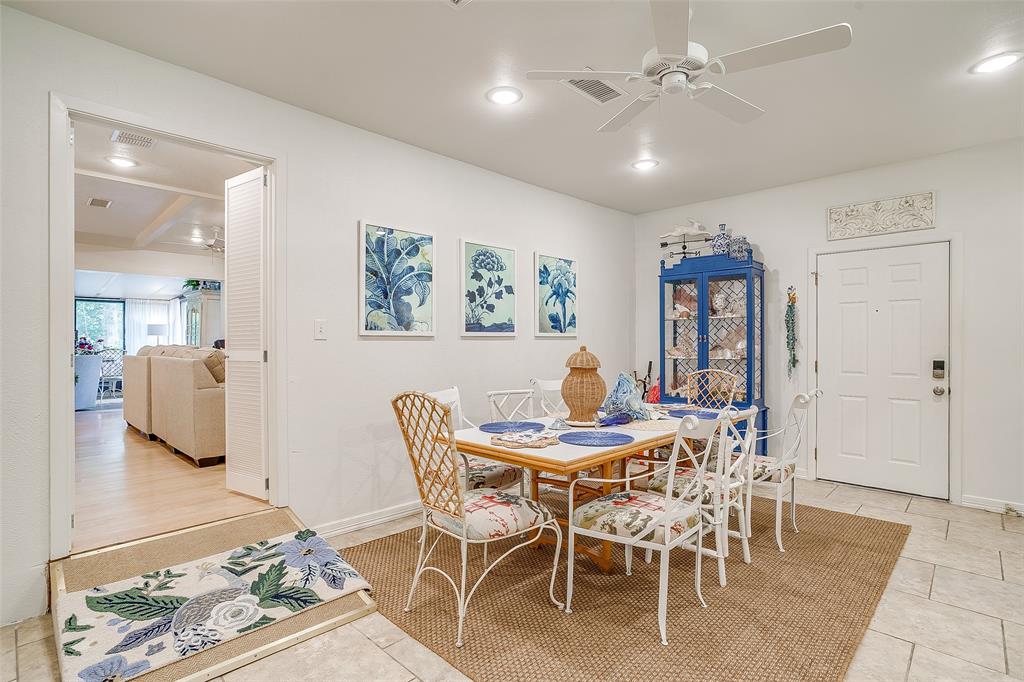 200 Lakeridge Road Lakeside, TX 76108 - Photo 21 of 32 Dining area featuring recessed lighting, a ceiling fan, and tile flooring