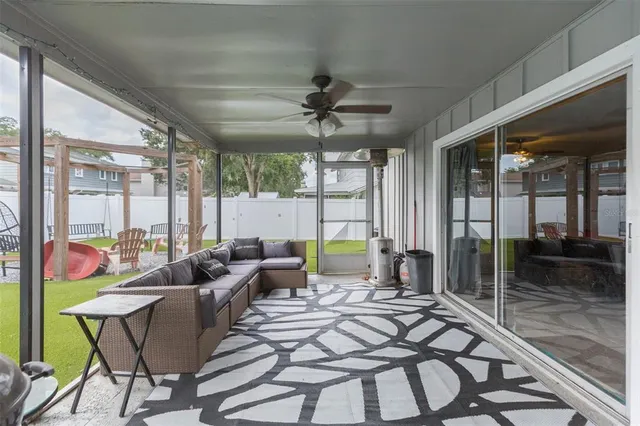 a view of outdoor space with seating area and garden