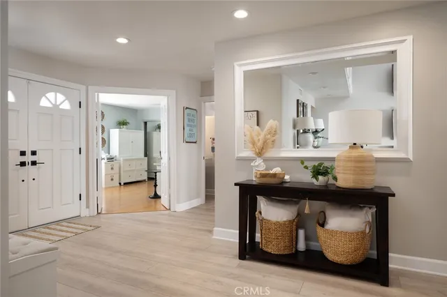 a bathroom with sink and mirror