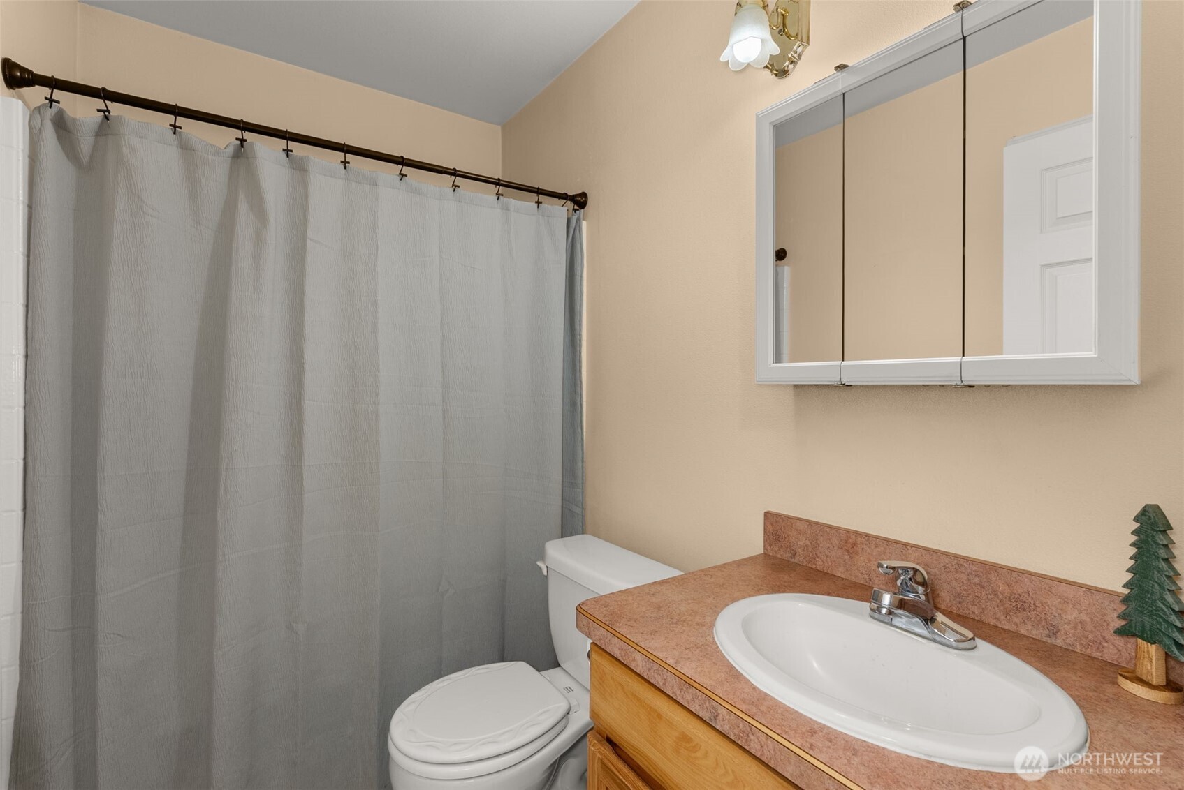 395 Ceres Hill Road Chehalis, WA 98532 - Photo 24 of 40 a bathroom with a sink a toilet and shower curtain