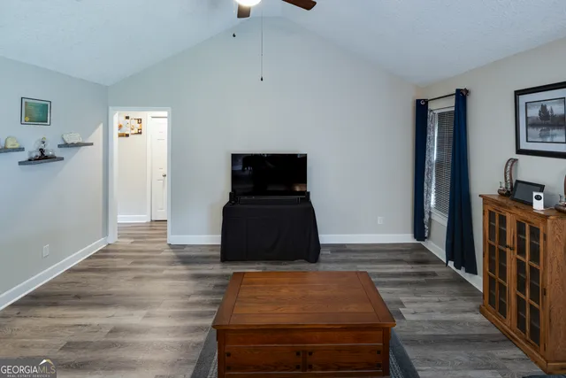 a backyard of a house with garage