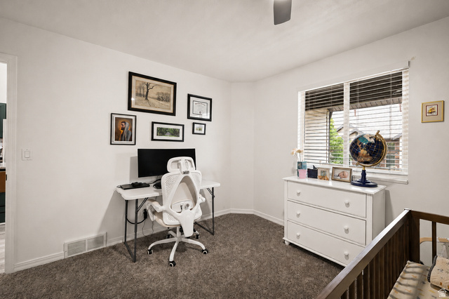 204 Lyman Lane Bountiful, UT 84010 - Photo 13 of 28 Windowed room with textured carpeting, a white ceiling fan, and white baseboards