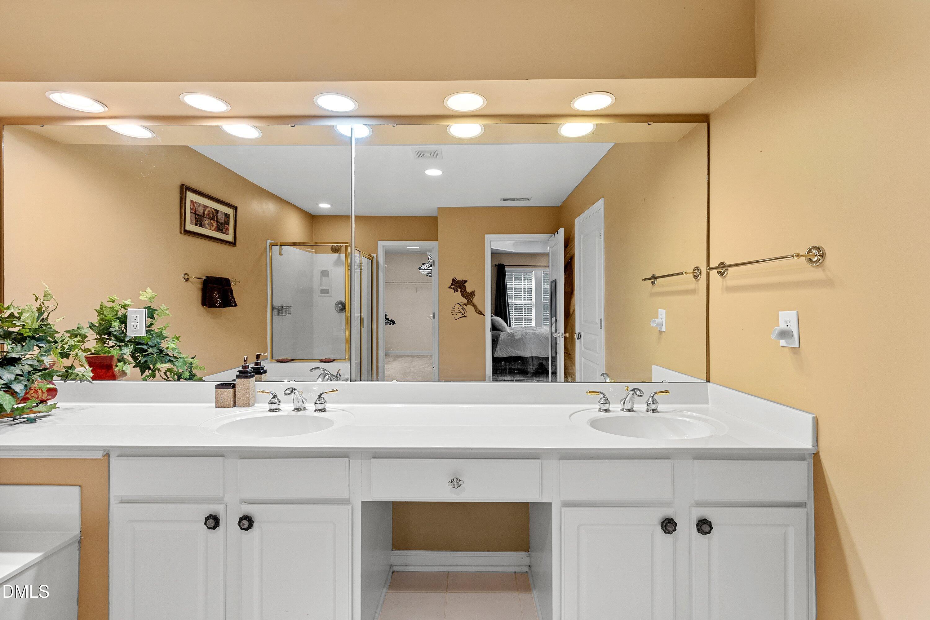 3613 Lion Ridge Court Raleigh, NC 27612 - Photo 29 of 40 a bathroom with a sink vanity and a mirror