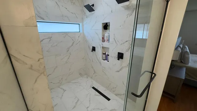 a bathroom with a shower