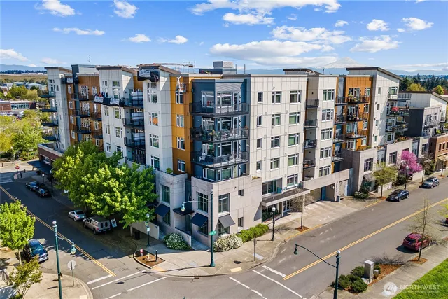 a city view with tall buildings