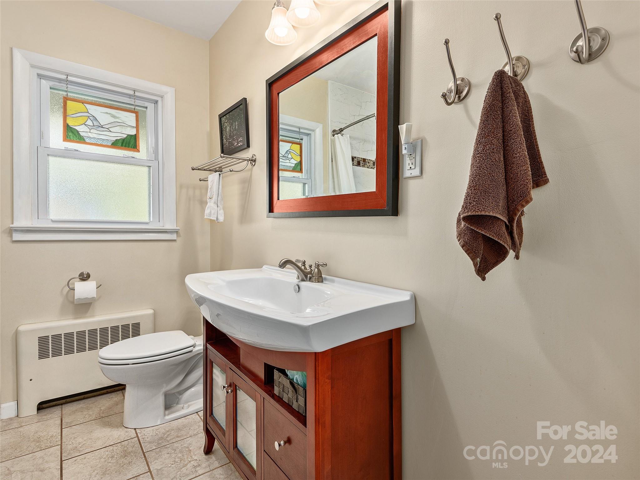 175 Rogers Street Clyde, NC 28721 - Photo 18 of 35 a bathroom with a sink a toilet and a mirror