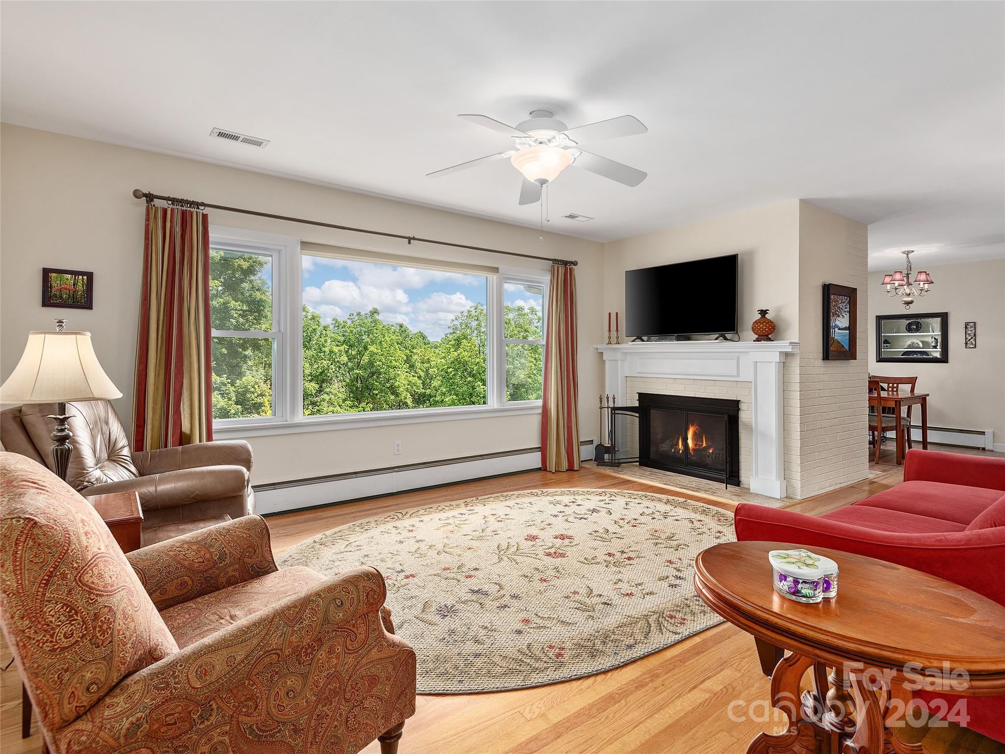 175 Rogers Street Clyde, NC 28721 - Photo 4 of 35 a living room with furniture a flat screen tv and a fireplace