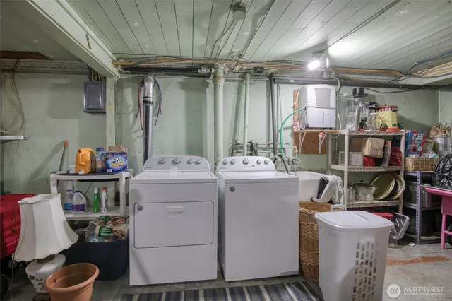 a utility room with dryer and washer